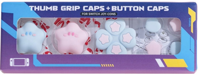 호후 닌텐도 스위치 OLED 마카롱 조이스틱 커버 + 버튼 키캡 세트, 핑크 + 블루, 1세트