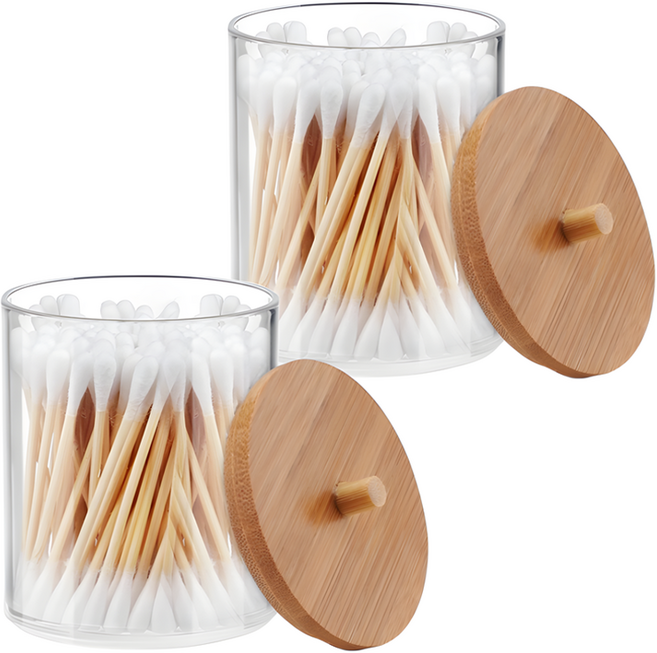 로이홈 면봉 수납 케이스 원통형 + 뚜껑 세트, 투명, 2세트