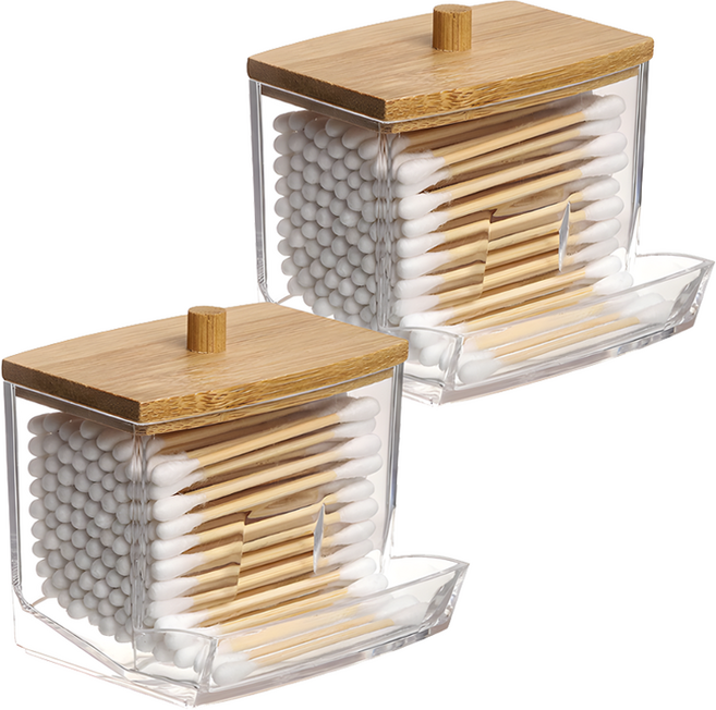 로이홈 면봉 수납 케이스 사각형 + 뚜껑 세트, 2세트, 투명