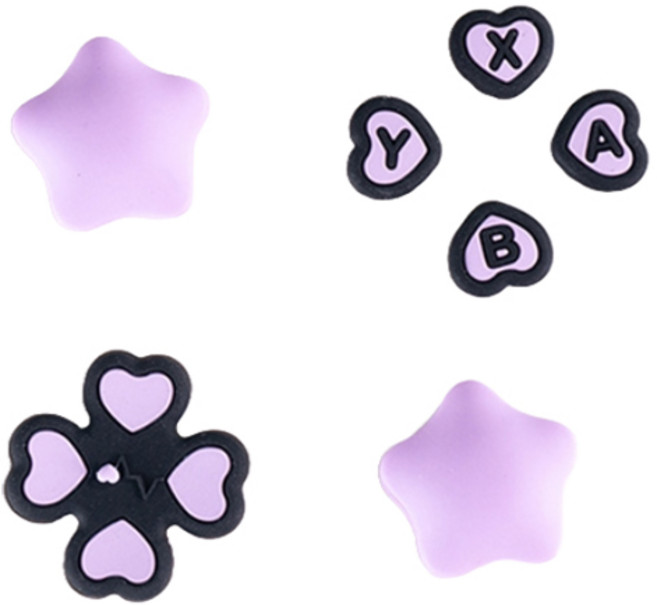 호후 닌텐도 스위치 OLED 스타캡 조이스틱 커버 + 버튼 키캡 세트 하트스타, 퍼플 + 블랙, 1세트