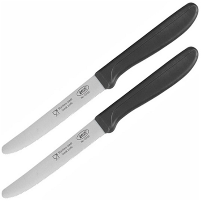 제우스 둥근 톱니 스테이크 나이프 110mm 29g, 블랙, 2개
