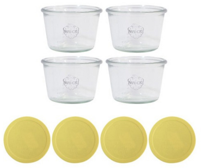 WECK 741 유리병 4p + 실리콘 뚜껑 4p 바닐라옐로우, 370ml, 1세트