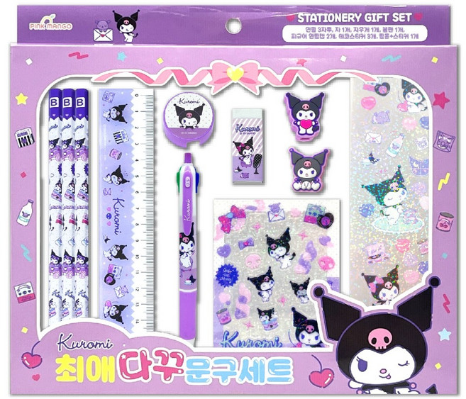 산리오 최애 다꾸 필통 문구세트, 쿠로미, 1세트