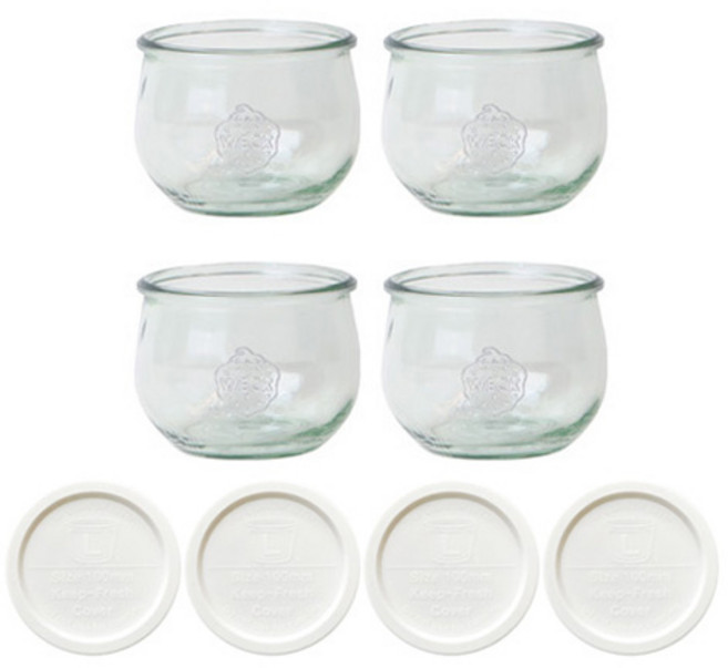 WECK 튤립 유리병 744 + PE 밀크 뚜껑, 580ml, 4세트