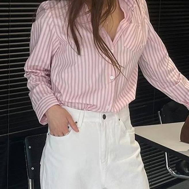 난닝구 여성용 터벨코 면 스트라이프 셔츠