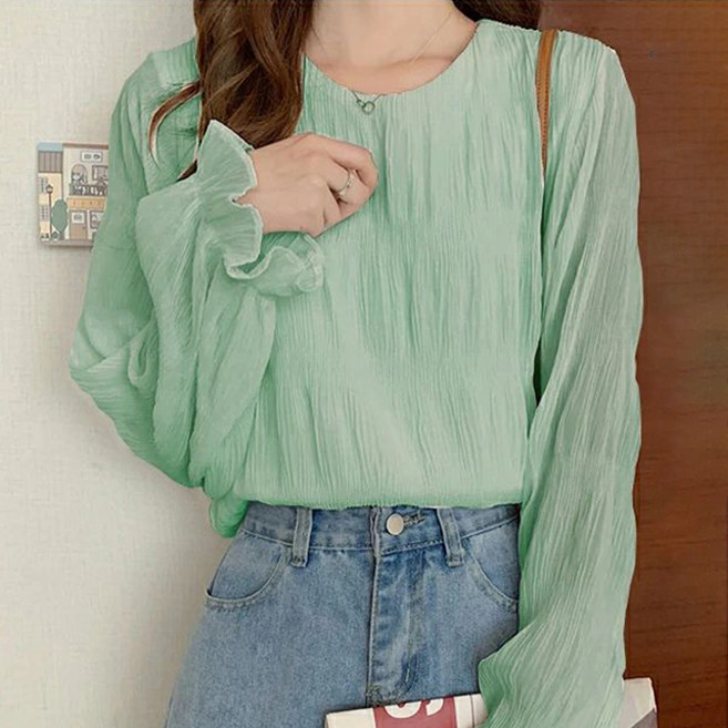 페이퍼먼츠 러블 여리핏 셔링 시스루 블라우스 10021