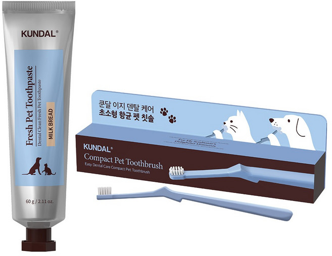 쿤달 펫칫솔 + 펫치약 우유식빵향 60g 세트, 1세트