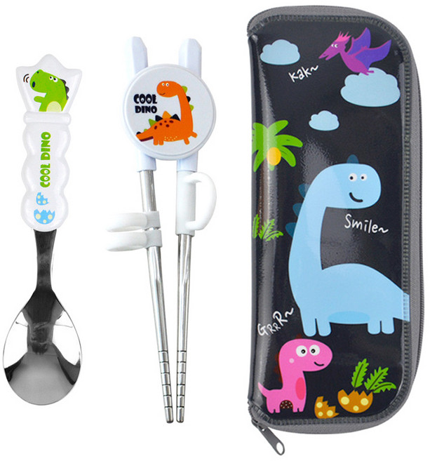 키친유 쿨디노 1단계 교정용 젓가락 + 스푼 + 케이스 세트, 네이비, 스푼 + 교정용젓가락 + 케이스, 1세트