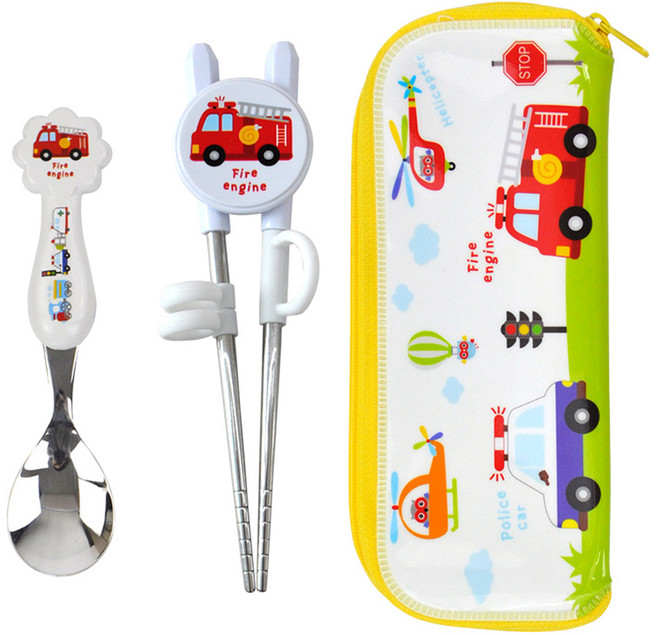 키친유 부릉부릉 수저세트, 혼합색상, 스푼 + 교정용젓가락 + 케이스, 1세트