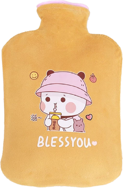 拍平方 毛絨熱水袋 20.5 x 30 黃色熊貓 2000ml, 1個