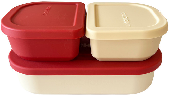 슈슈아띠 아동용 도시락통 700ml + 실리콘 내컵 300ml x 2종 세트, 로즈레드, 1세트