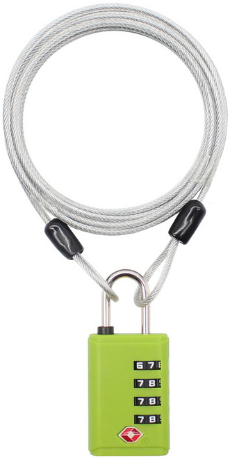 트래블큐브 스테인레스 코팅 케이블 1m + 초경량 TSA 4다이얼 자물쇠 세트 그린, 1개