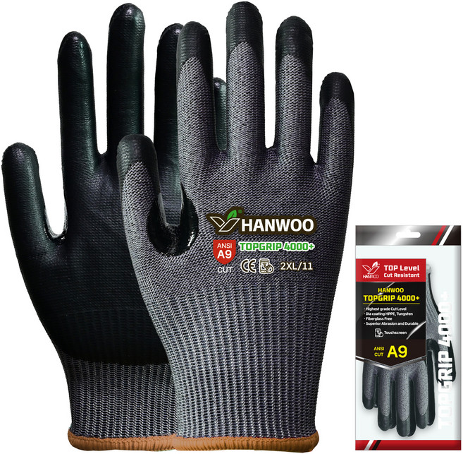 HANWOO ANSI 9 手部防護 防割 NBR 工作手套 Top Grip 4000 Plus, 1個, 單一顏色