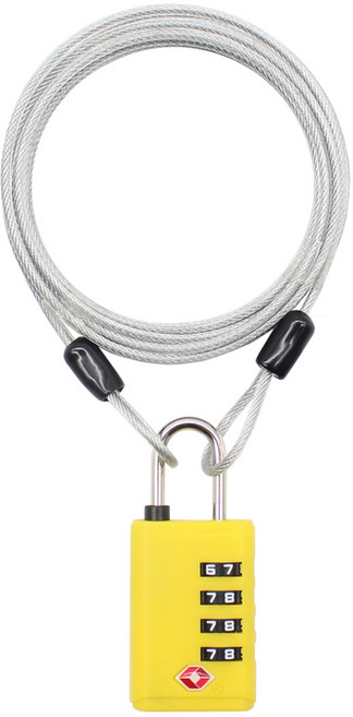 트래블큐브 스테인레스 코팅 케이블 1m + 초경량 TSA 4다이얼 자물쇠 세트 옐로우, 1개