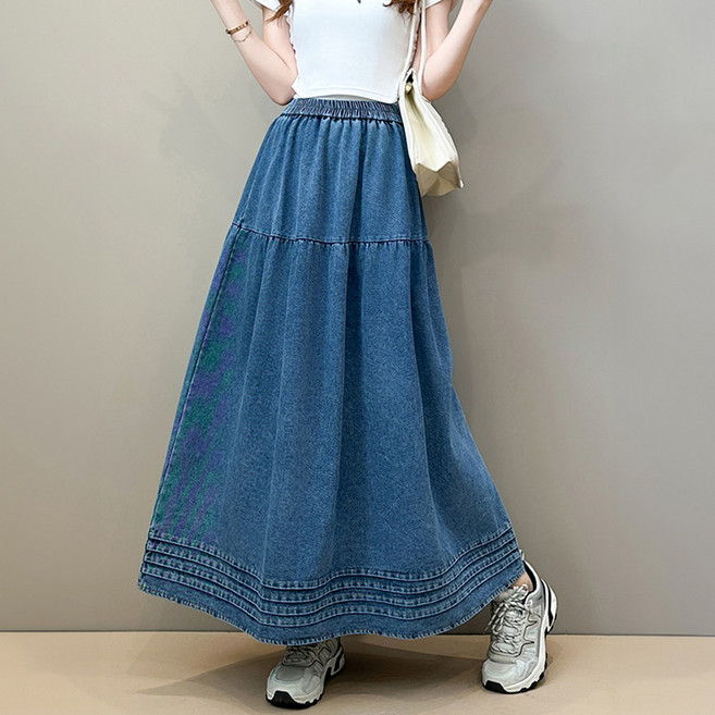 메이첼 롤프릴 루즈핏 데님 롱 밴딩 청치마 10180