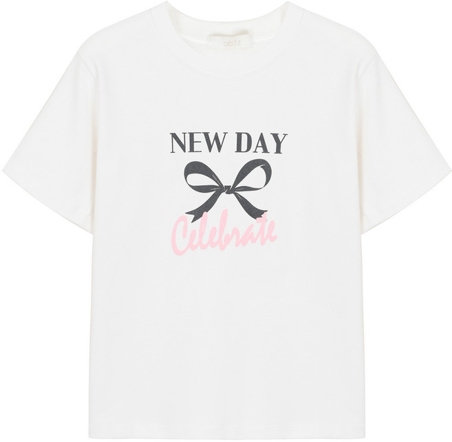 에이비에프지 여성용 리본 프린트 반팔 티셔츠 AFY2QK31 (24SS백화점 정상)