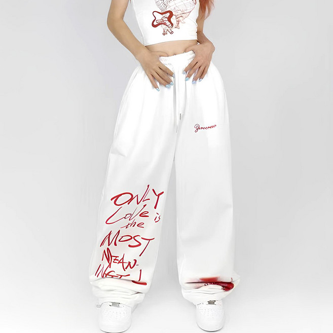 메이첼 여성용 재지 스트릿 레터링 캐주얼 와이드 밴딩 팬츠 10026