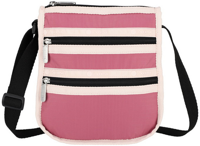 LESPORTSAC 力士保 中號三層拉鍊斜揹包 1009.LB37, Mauve + 蜜桃粉 + 黑色