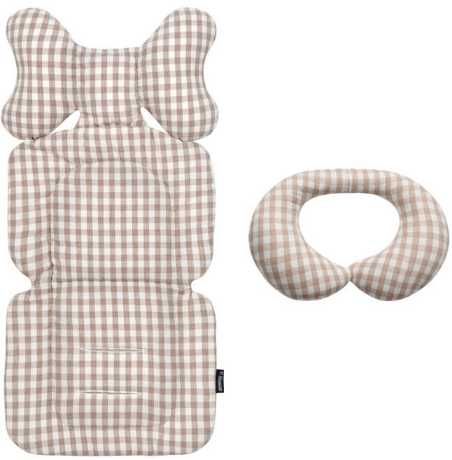 마니또 에브리데이 심플릿 유모차 시트 라이너 + 목쿠션 세트, 멜란체크워싱 모카, 1세트