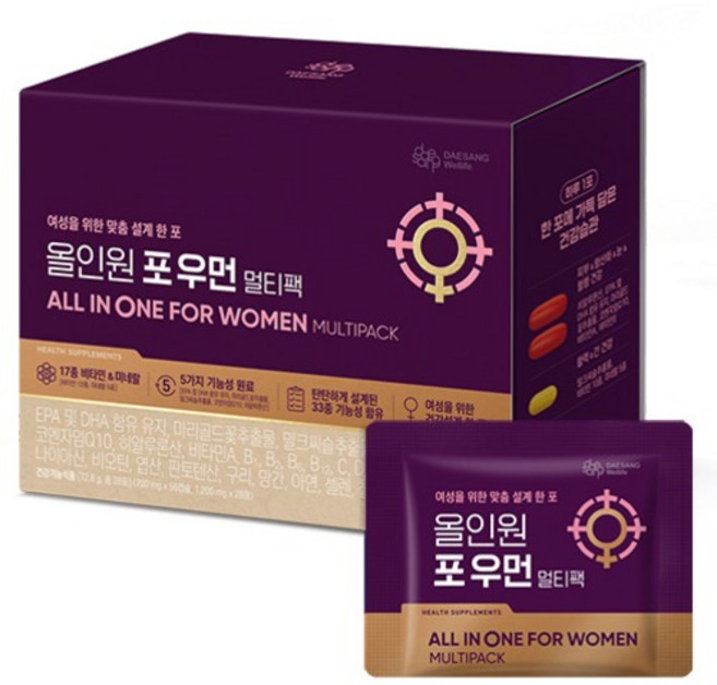 대상웰라이프 정품 올인원 포 우먼 멀티팩 멀티비타민 28회분, 72.8g, 1세트