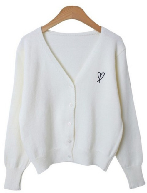 린다샵 여성용 브로세 하트 자수 데일리 브이넥 가디건 cpcd3415k51