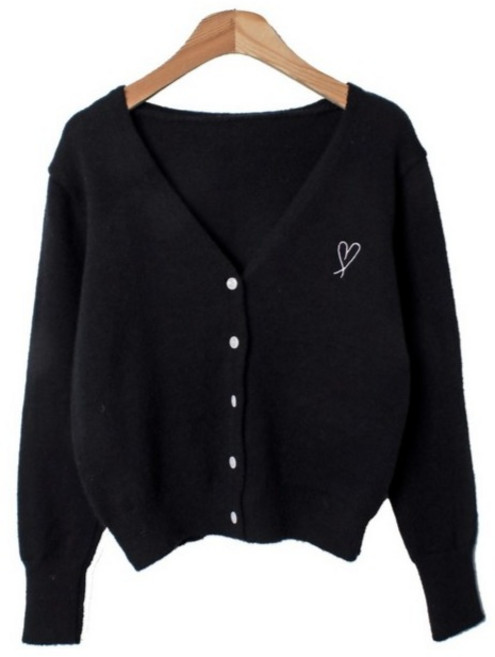 린다샵 여성용 브로세 하트 자수 데일리 브이넥 가디건 cpcd3415k51