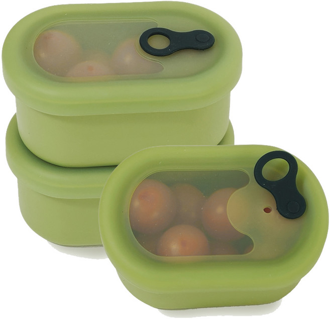 파미레 실리콘 반투명 스팀홀 타원 용기 올리브, 3개, 200ml