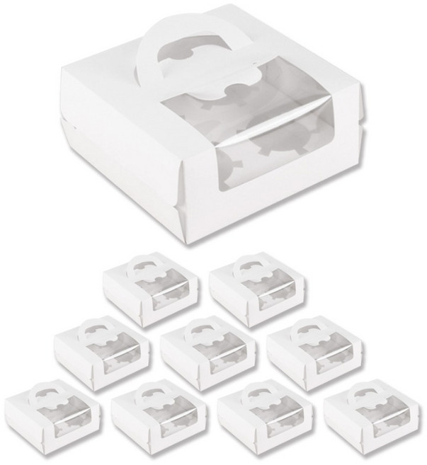 아이엔피 일체형 투명창 4구머핀 상자 + 내피 세트 16 x 16 x 7.5 cm, 화이트, 10세트