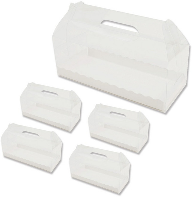아이엔피 손잡이 투명앞열림 롤케익상자 + 받침 세트 대 27 x 11 x 10 cm, 화이트, 5세트