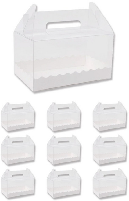아이엔피 손잡이 투명앞열림 롤케익상자 + 받침 세트 소 13 x 8 x 10 cm, 화이트, 10세트