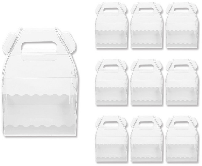 아이엔피 손잡이 투명앞열림 베이커리상자 + 받침 세트 미니 13 x 13 x 12 cm, 화이트, 10세트