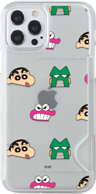 코쿼드 짱구 페이스패턴 반투명 카드 슬림 휴대폰 케이스