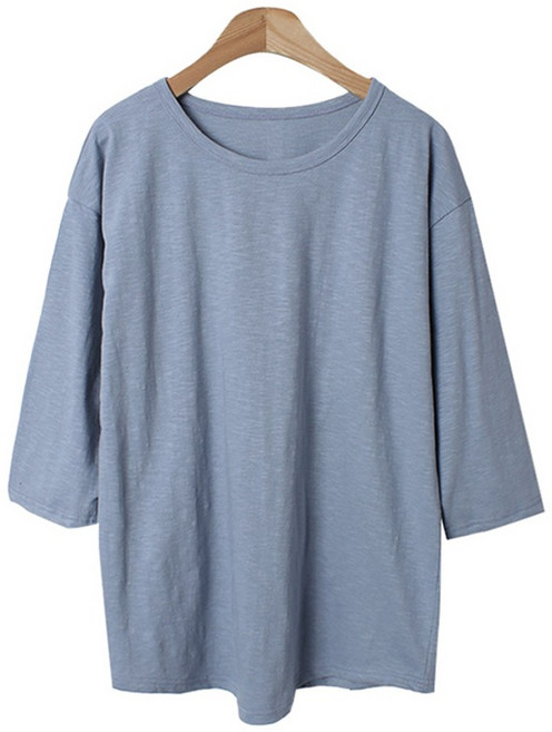 안다로미 여성용 심플 슬라브 8부 티셔츠