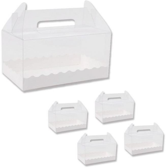 아이엔피 손잡이 투명앞열림 롤케익상자 + 받침 세트 중 16 x 9 x 9 cm, 화이트, 5세트