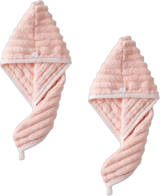 꾸지 초강력 흡수 헤어 타월 25 x 65 cm, 핑크, 2개