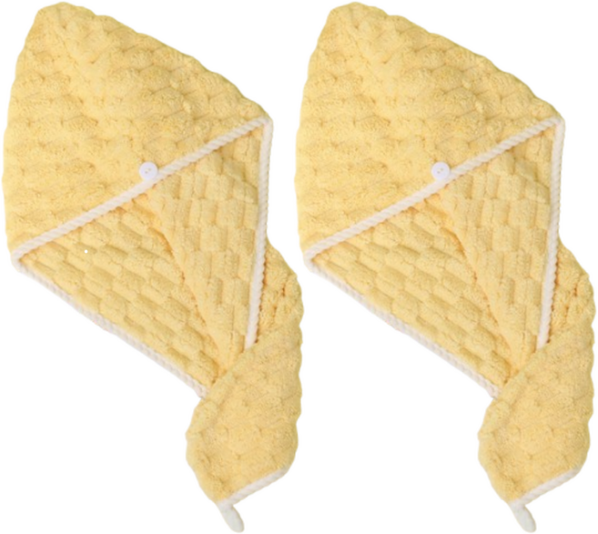 꾸지 흡수력 좋은 헤어타월 25 x 65 cm, 옐로우, 2개