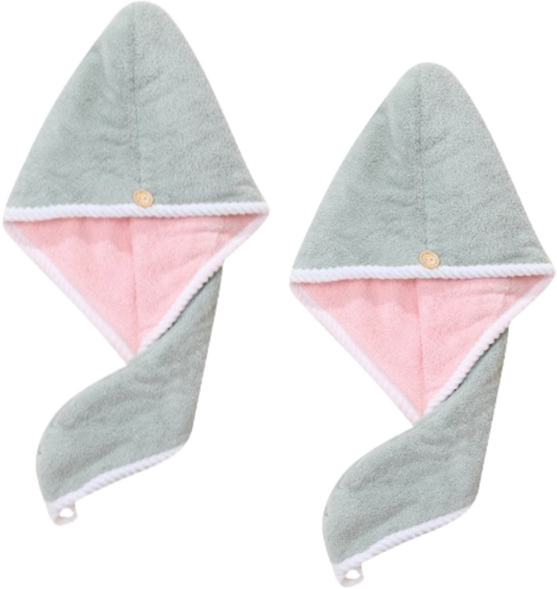 꾸지 이중 흡수 헤어타월 28 x 65 cm, 그린, 2개