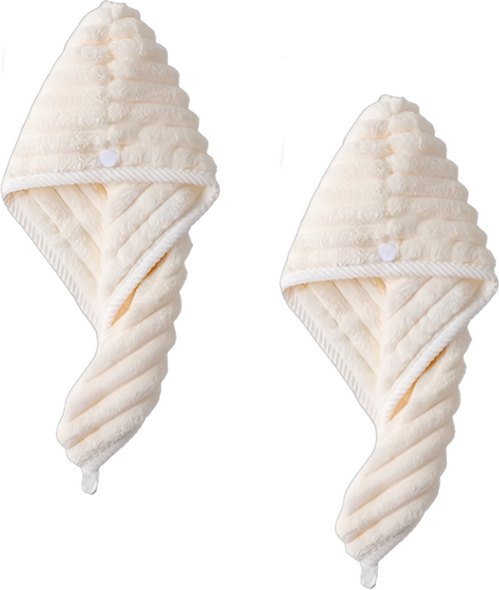 꾸지 초강력 흡수 헤어 타월 25 x 65 cm, 아이보리, 2개