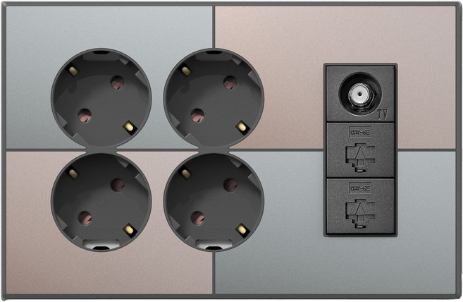 틸인스 통합수구 콘센트 4구 + CATV 2방 + RJ45 2구 세트 그린베이지 + 다크그레이 프레임, 1세트