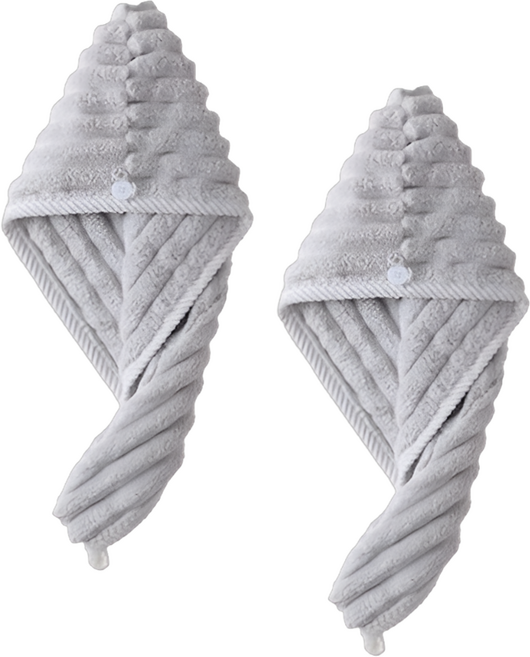 꾸지 초강력 흡수 헤어 타월 25 x 65 cm, 그레이, 2개