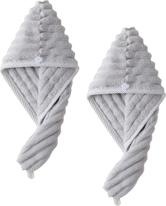 꾸지 초강력 흡수 헤어 타월 25 x 65 cm, 그레이, 2개 - 쿠팡