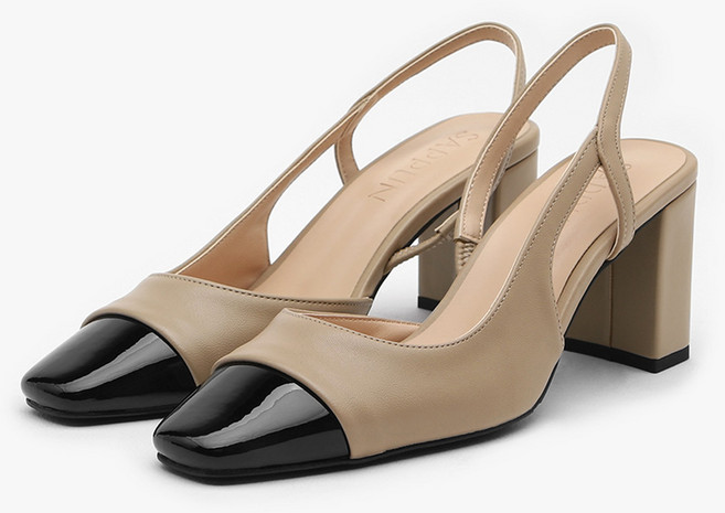 사뿐 여성용 이레나 투톤 스퀘어 슬링백힐 5cm