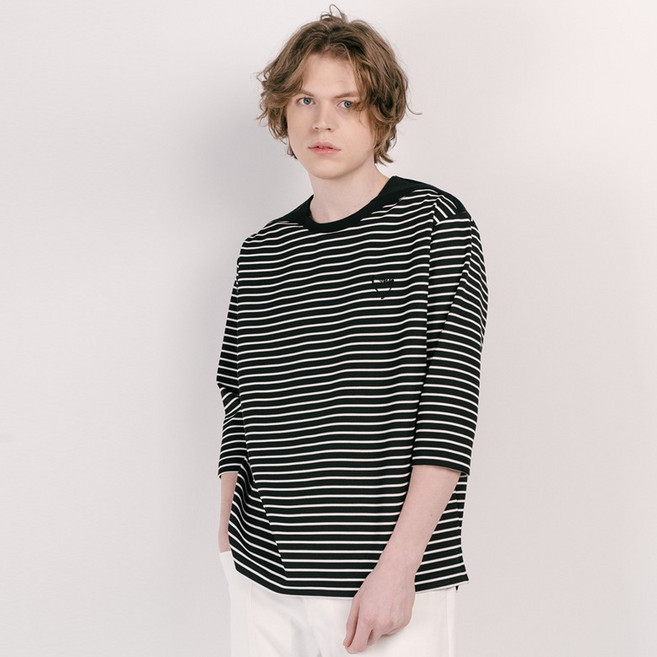 커스텀어스 남성용 어깨배색 선염 스트라이프 7부소매 티셔츠 CXS25SKRT303