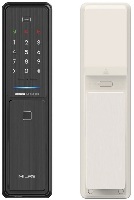 밀레시스텍 푸시풀 무타공 지문인식 스마트 도어락 크림화이트, ME-P73F-W, 방문설치