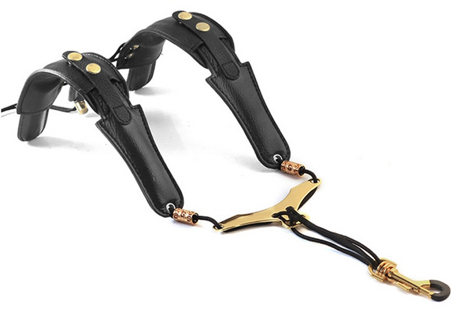 테일스타 색소폰 가죽 스트랩 목걸이 어깨걸이 고급 가죽 길이조절 넥스트랩, 블랙 + 골드, 1개