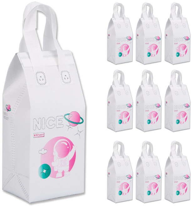 아이엔피 보온보냉 부직포 손잡이백 음료용, 우주인, 10개