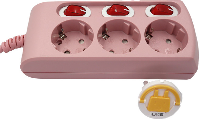 러그 일반 개별 멀티탭 3구 + 안전커버 세트 KF-KSB-03K3-A, 1.5m, 핑크 + 랜덤 발송, 1세트