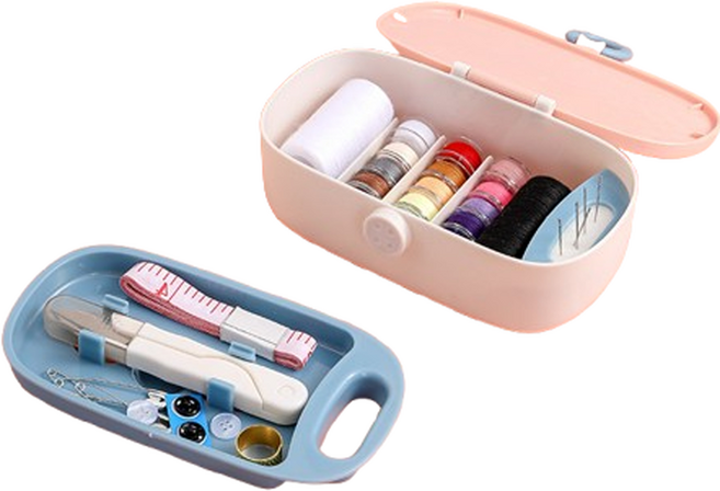 레디엘로 가정용 반짇고리 라운드 바느질 상자 세트, 핑크, 1세트