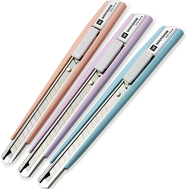 화신 215 커터칼 KN-215P3 소 3p 세트, 블루 + 퍼플 + 피치, 1세트