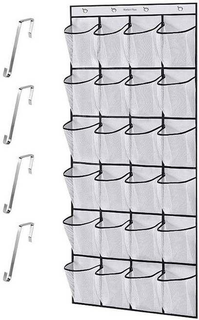 마켓플랜 다용도 모자걸이 멀티 메쉬 포켓 24p + 걸이 4p 세트, 화이트, 1세트